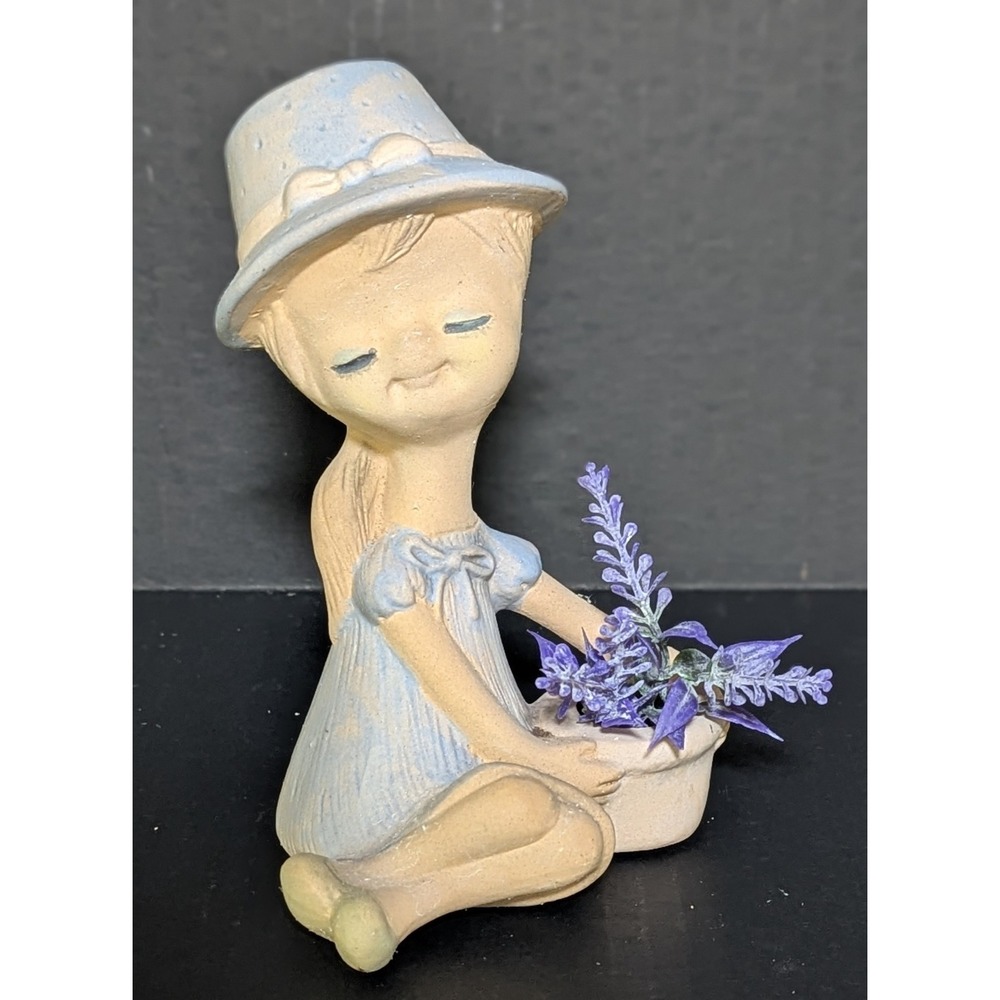 Vtg 60s-70s UCTCI Trixie Poppet Matte Ceramic Girl Figurine Blue Small Stem Vase